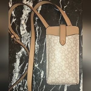 DKNY Tan Logo Crossbody Phone Wallet